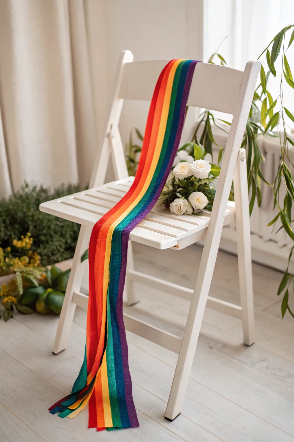 Celebrate the beauty in diversity with a stunning rainbow ribbon lei.