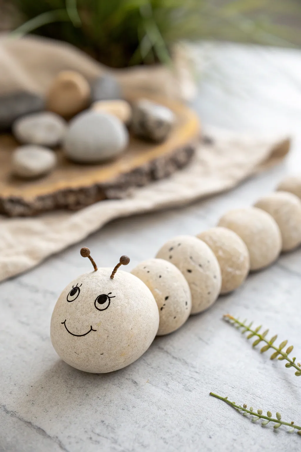 Embrace natural beauty with this rustic rock caterpillar, where simplicity meets charm.