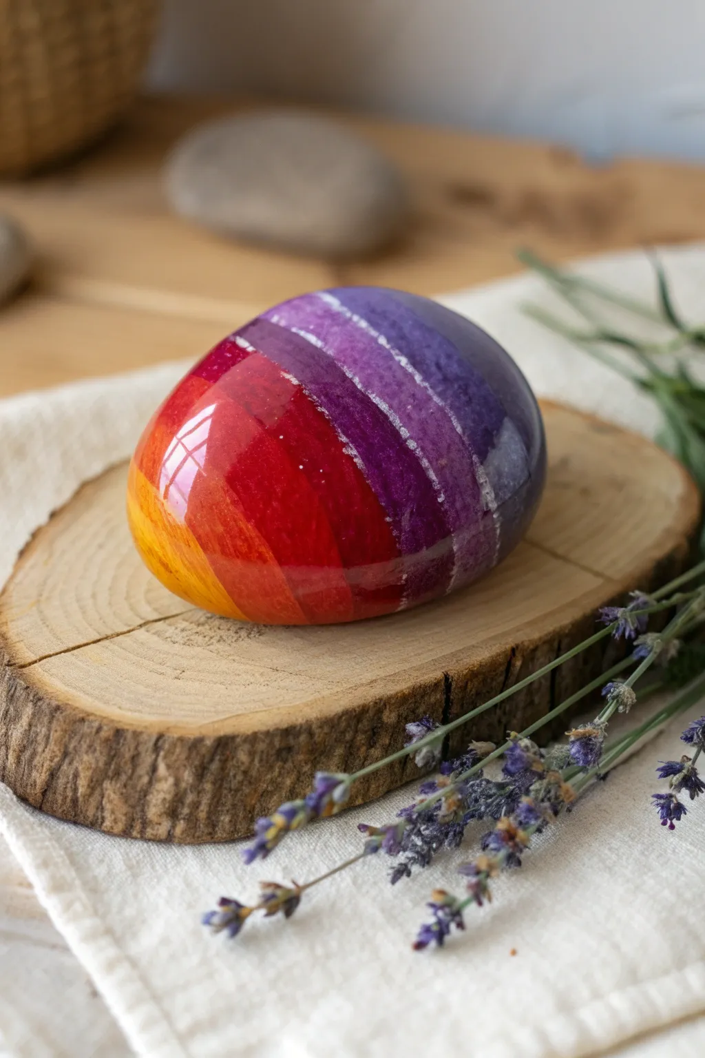 Embrace tranquility with chakra-colored rock art, perfect for your meditative space.