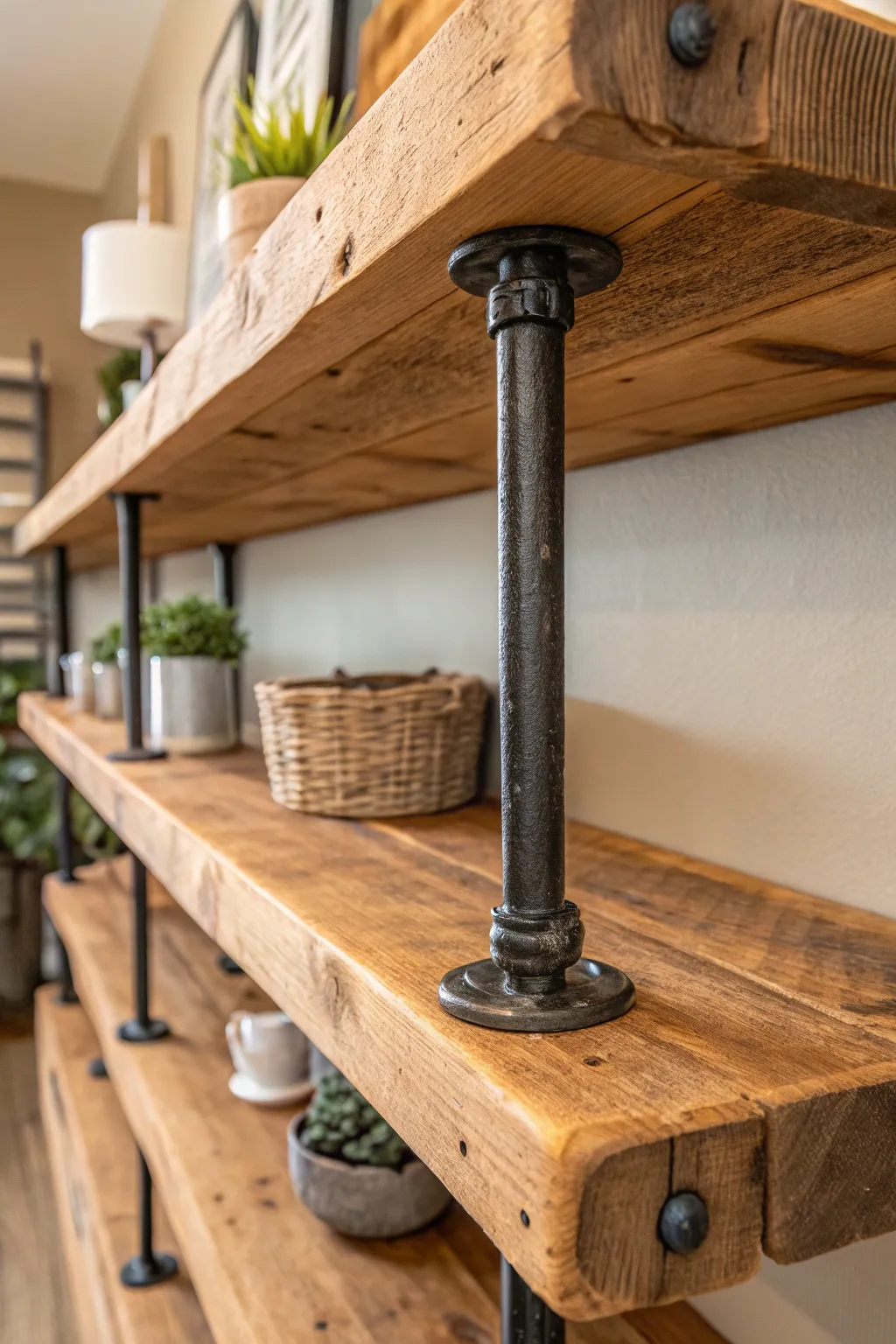 Elevate your space with the timeless charm of mixed materials - where rustic wood meets industrial metal.