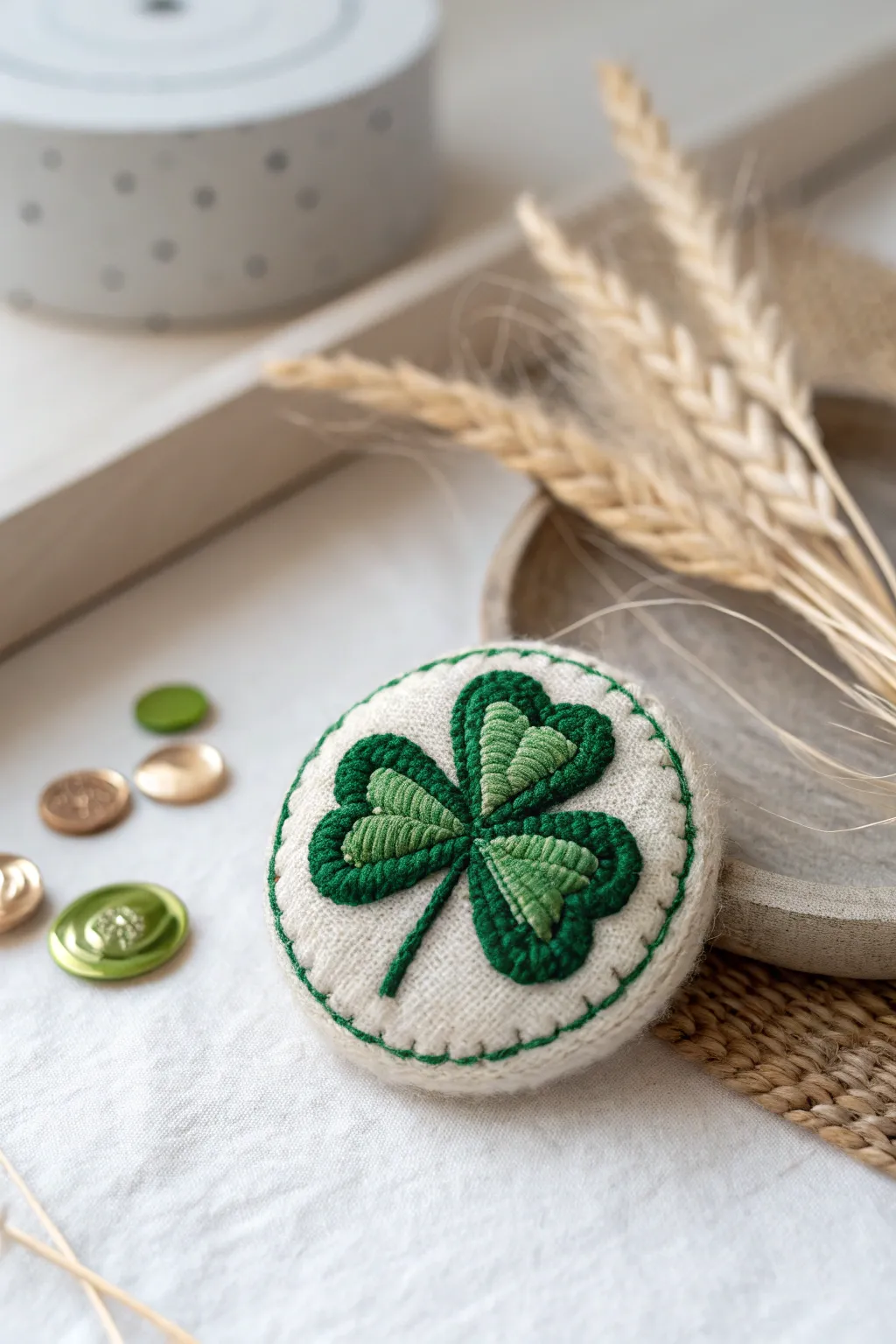 Add a touch of charm to your outfit with handcrafted Shamrock Button Covers, perfect for celebrating in style!