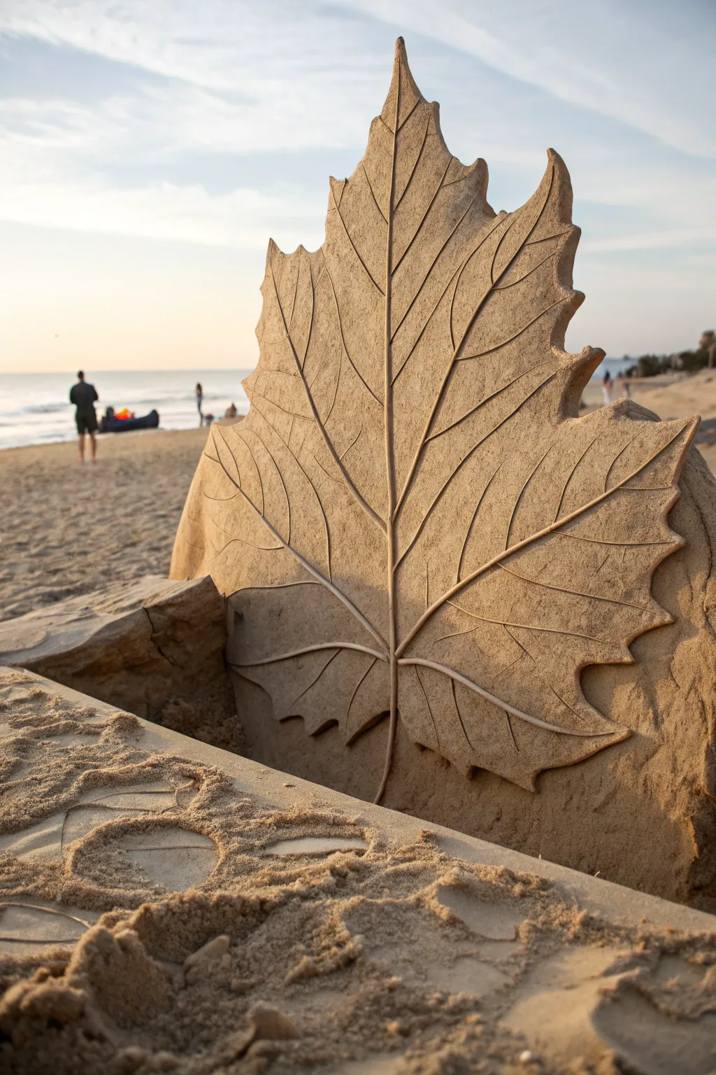 Embrace the beauty of fall with this stunning sand sculpture, where artistry meets nature.