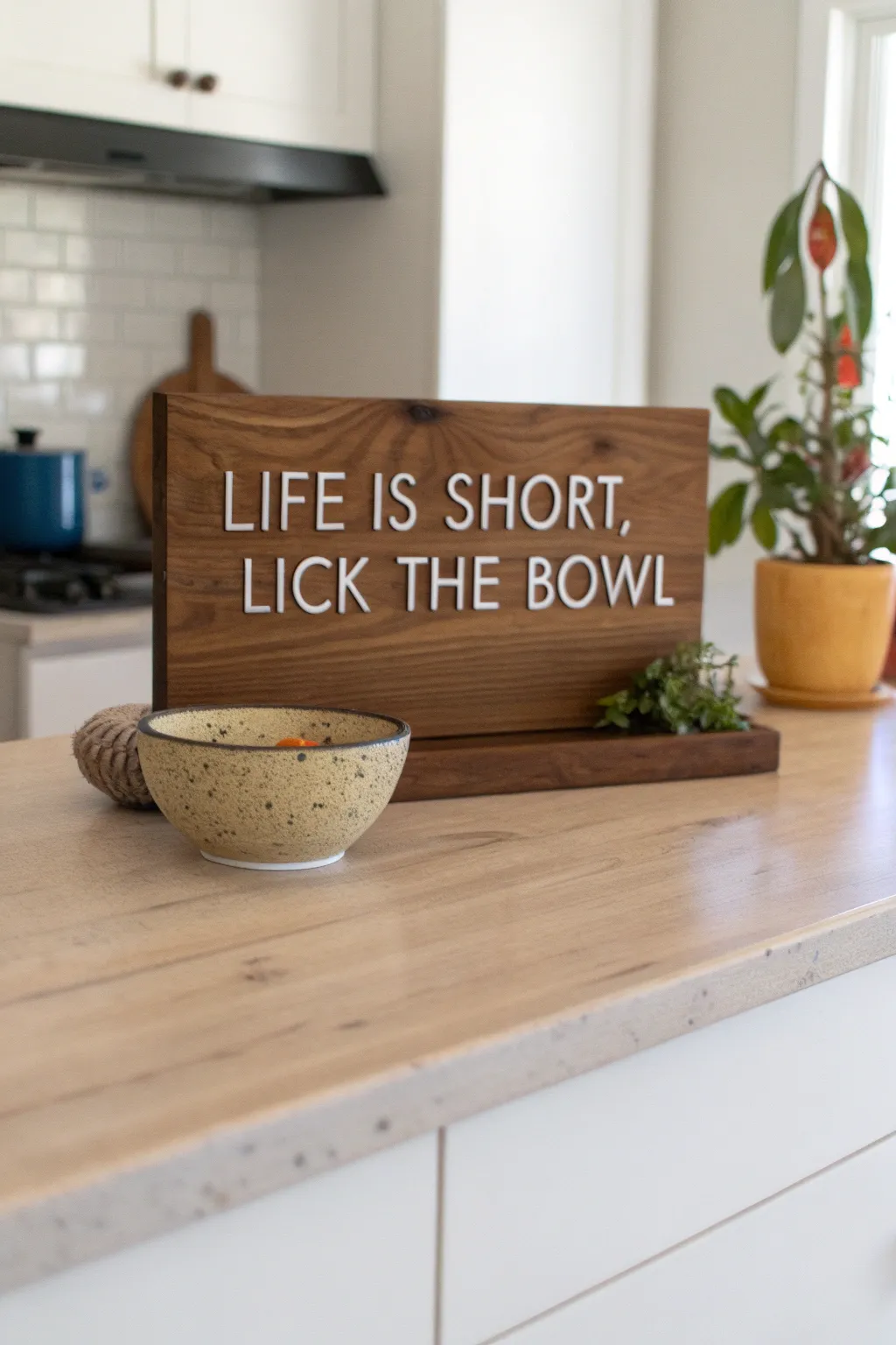 Embrace the little joys with this charming kitchen mantra.