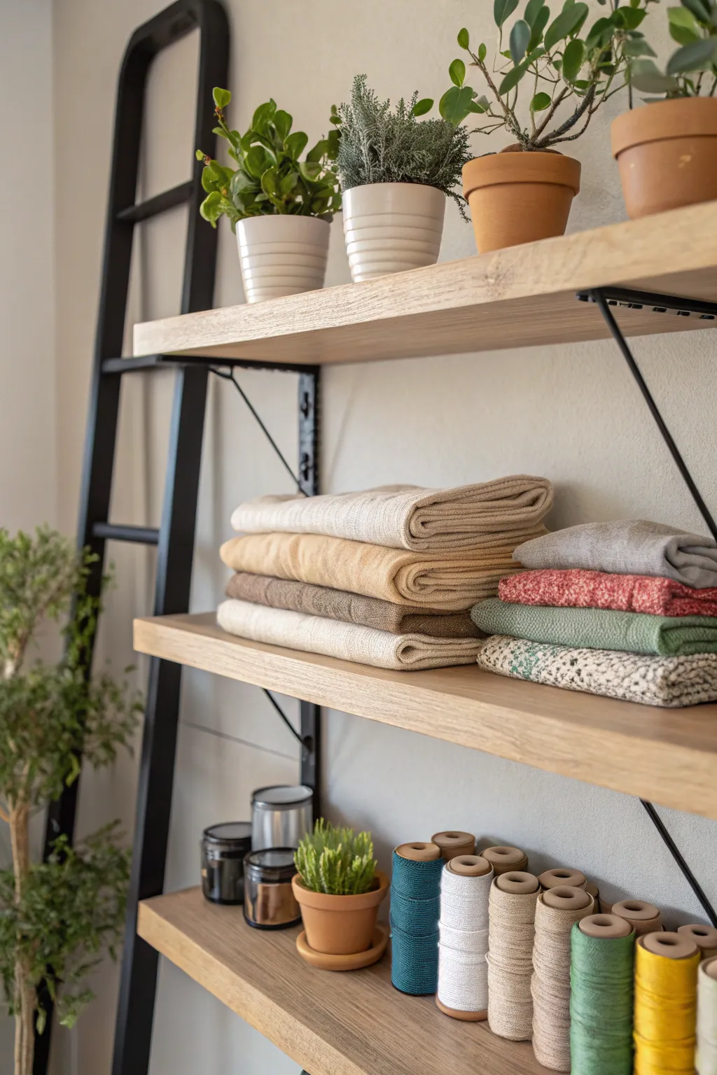 Elevate your sewing space with a blend of natural and industrial elements. 🌿✨ #SewingRoomInspo #ScandinavianBoho