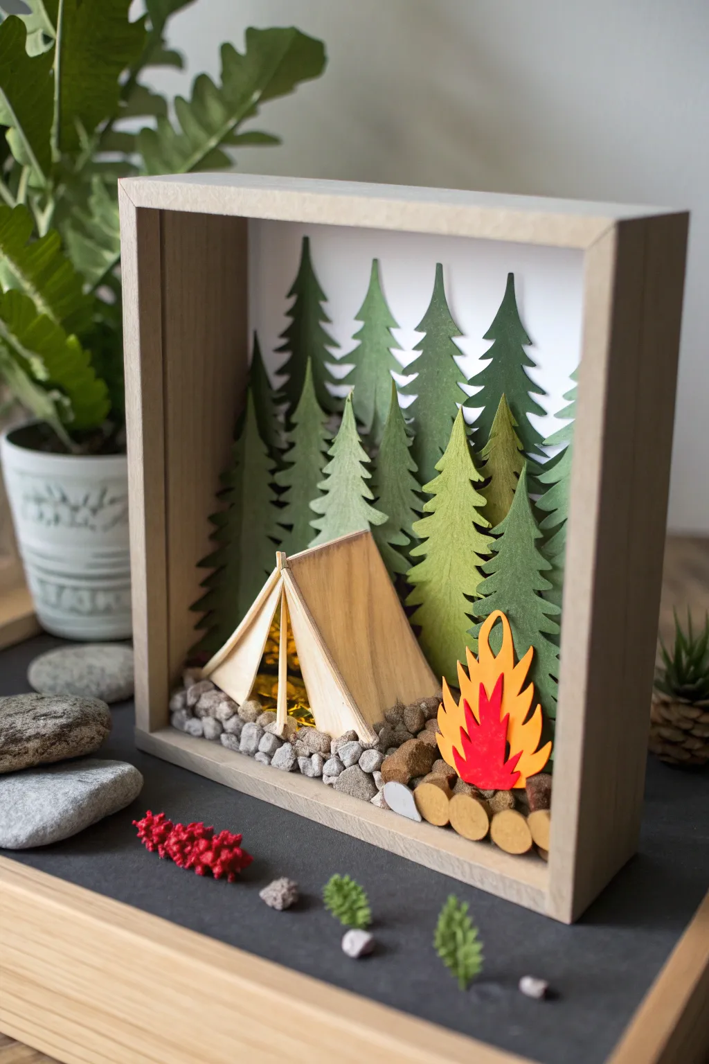 Experience the allure of the outdoors with this charming camping shadow box—where craftsmanship meets nature.