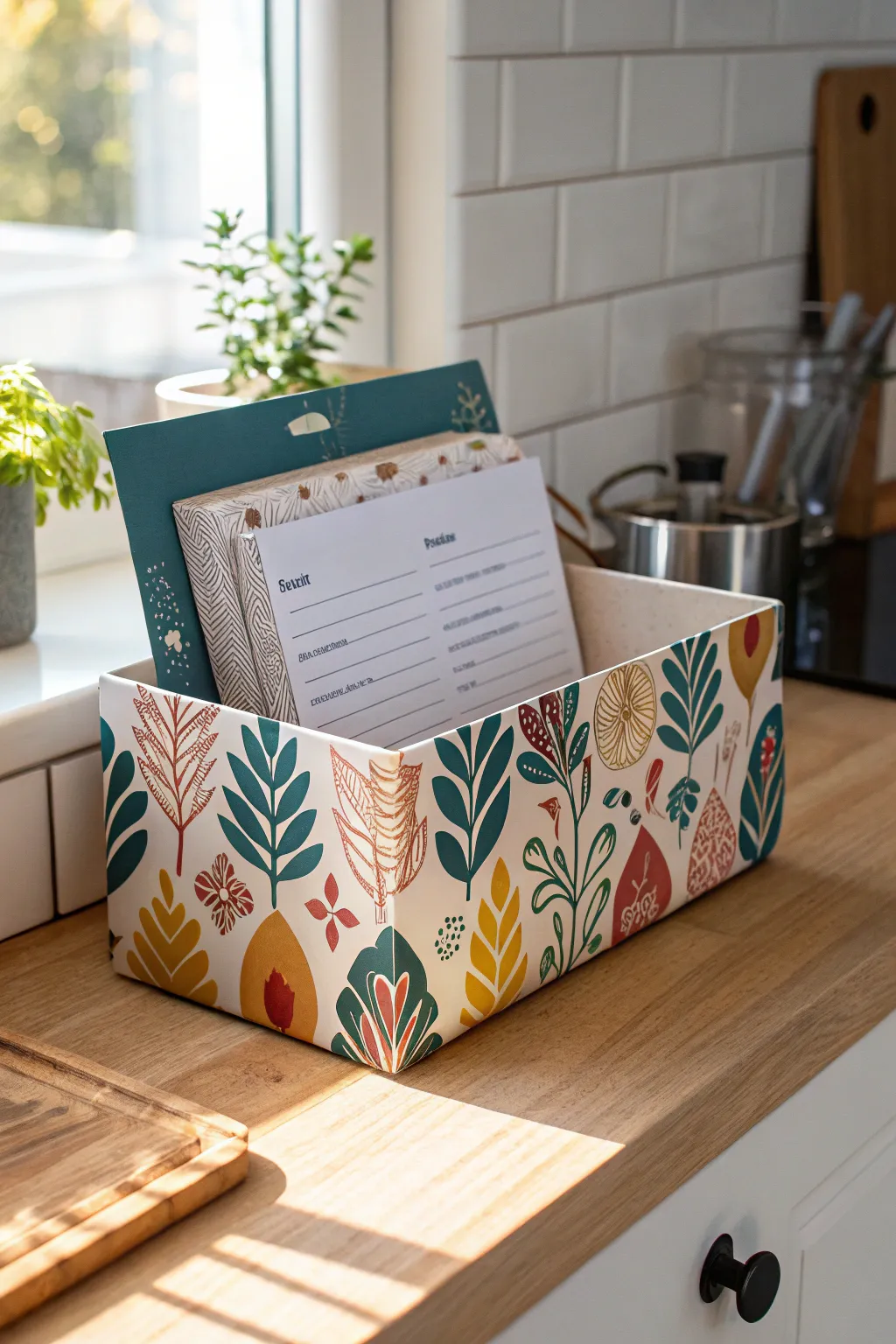 Transform your shoe box into a chic recipe card holder that blends minimalist design with a touch of boho charm.