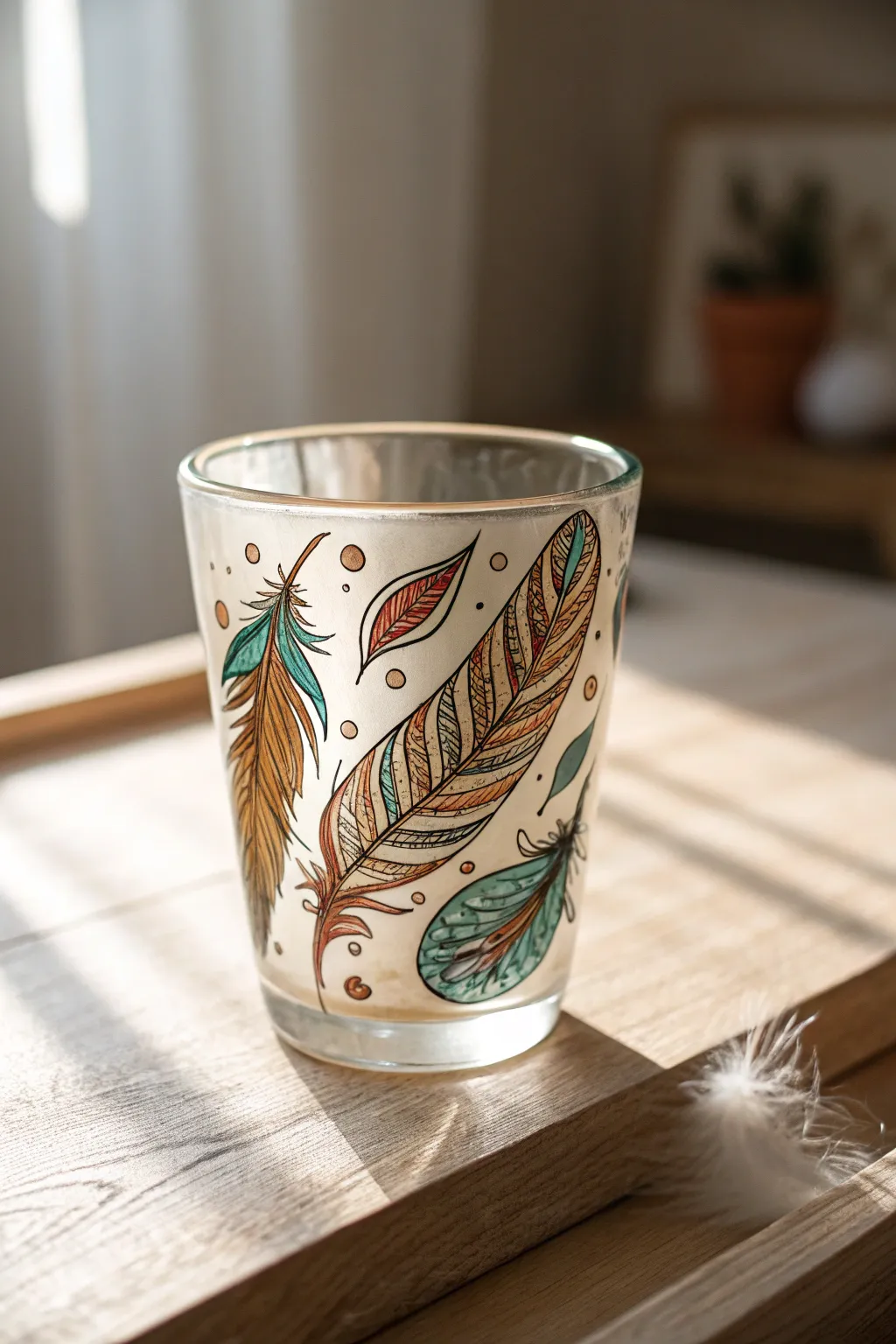 Sip in style with bohemian feather flair!