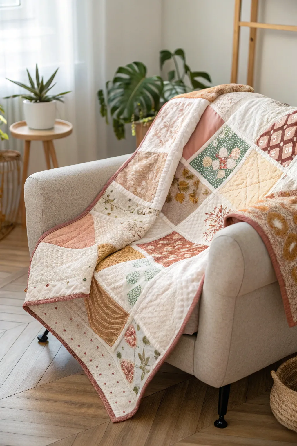 Embrace the artistry of patchwork with a quilt that tells a story of elegance and creativity.