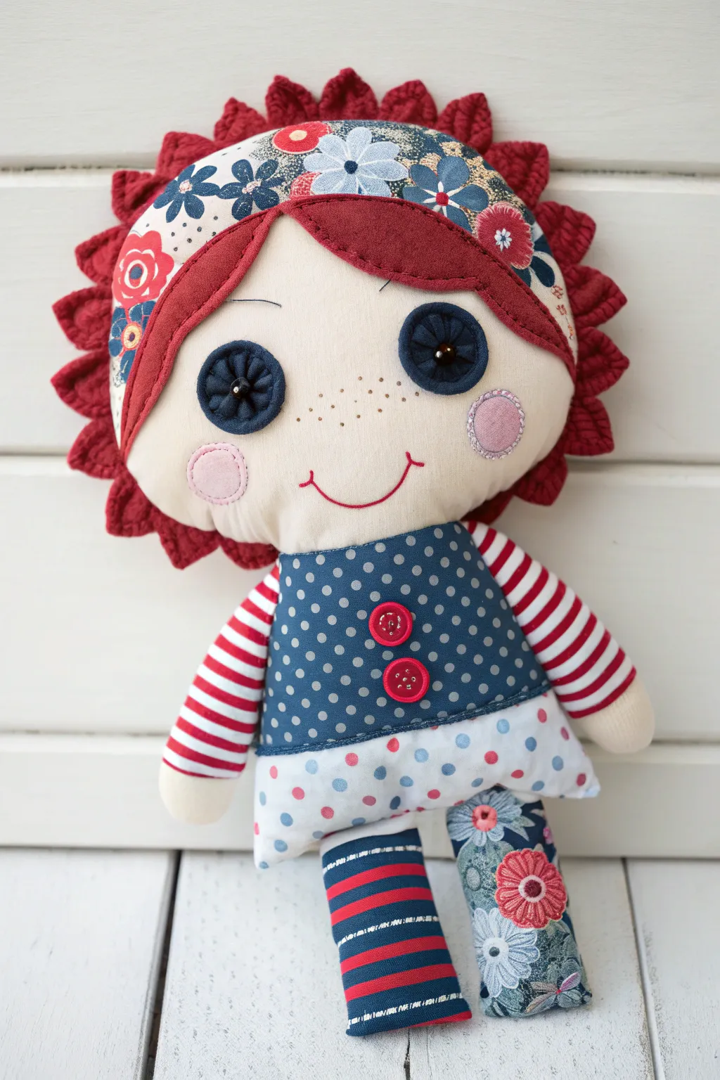Craft your own whimsical doll face with leftover fabric scraps - a perfect blend of minimalist elegance and playful charm!