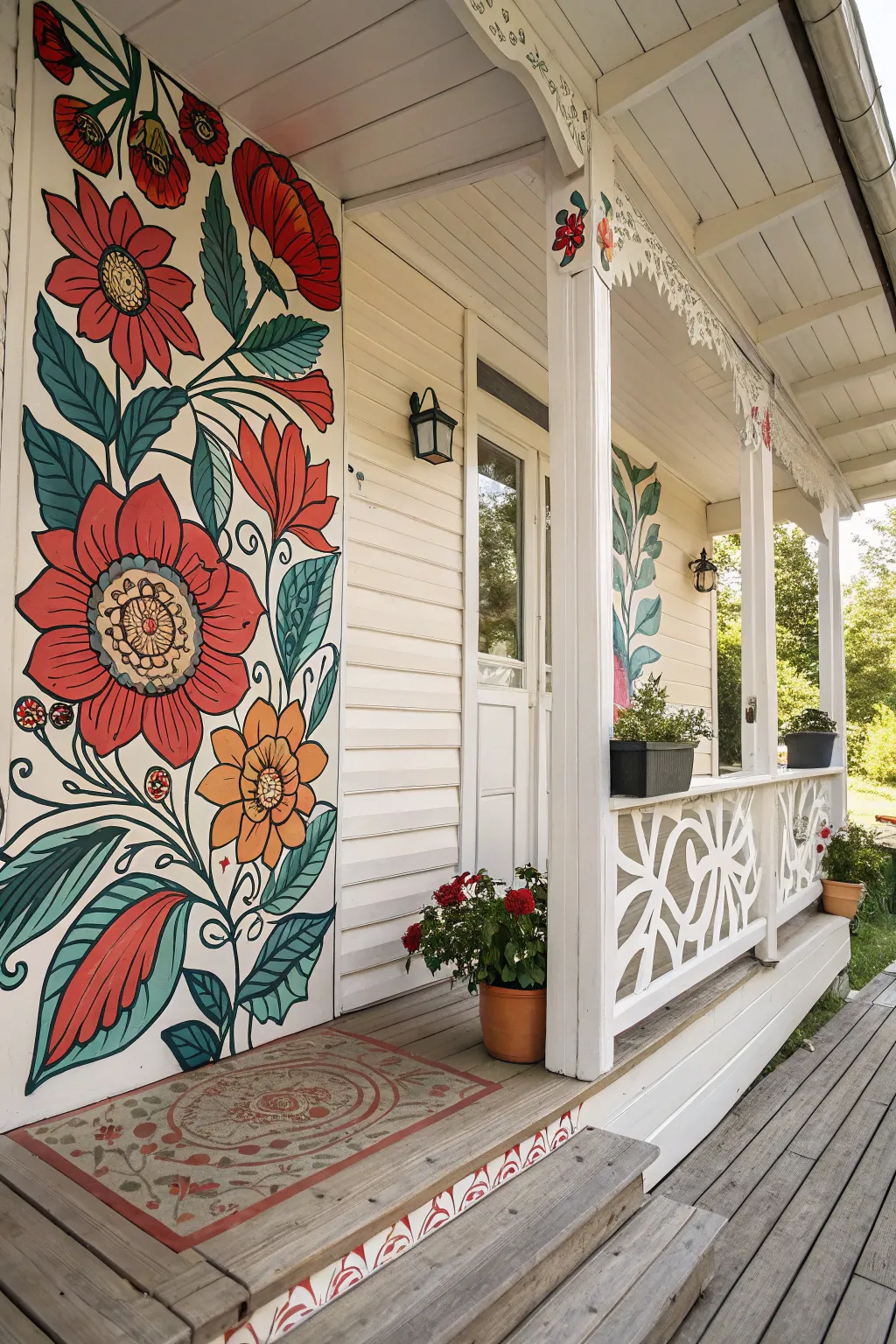 Step into a whimsical garden with this stunning oversized floral porch design.