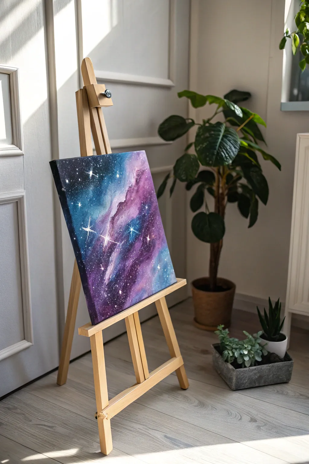 Embark on a cosmic journey with this breathtaking galactic sky painting, where artistry meets the magic of the universe. ✨🖌️ #ScandinavianBoho #GalacticArt