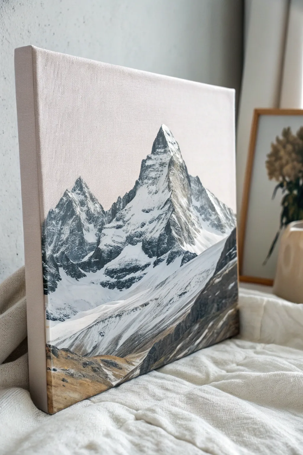 Elegance in simplicity: Discover the majestic beauty of mountain peaks on a small canvas.