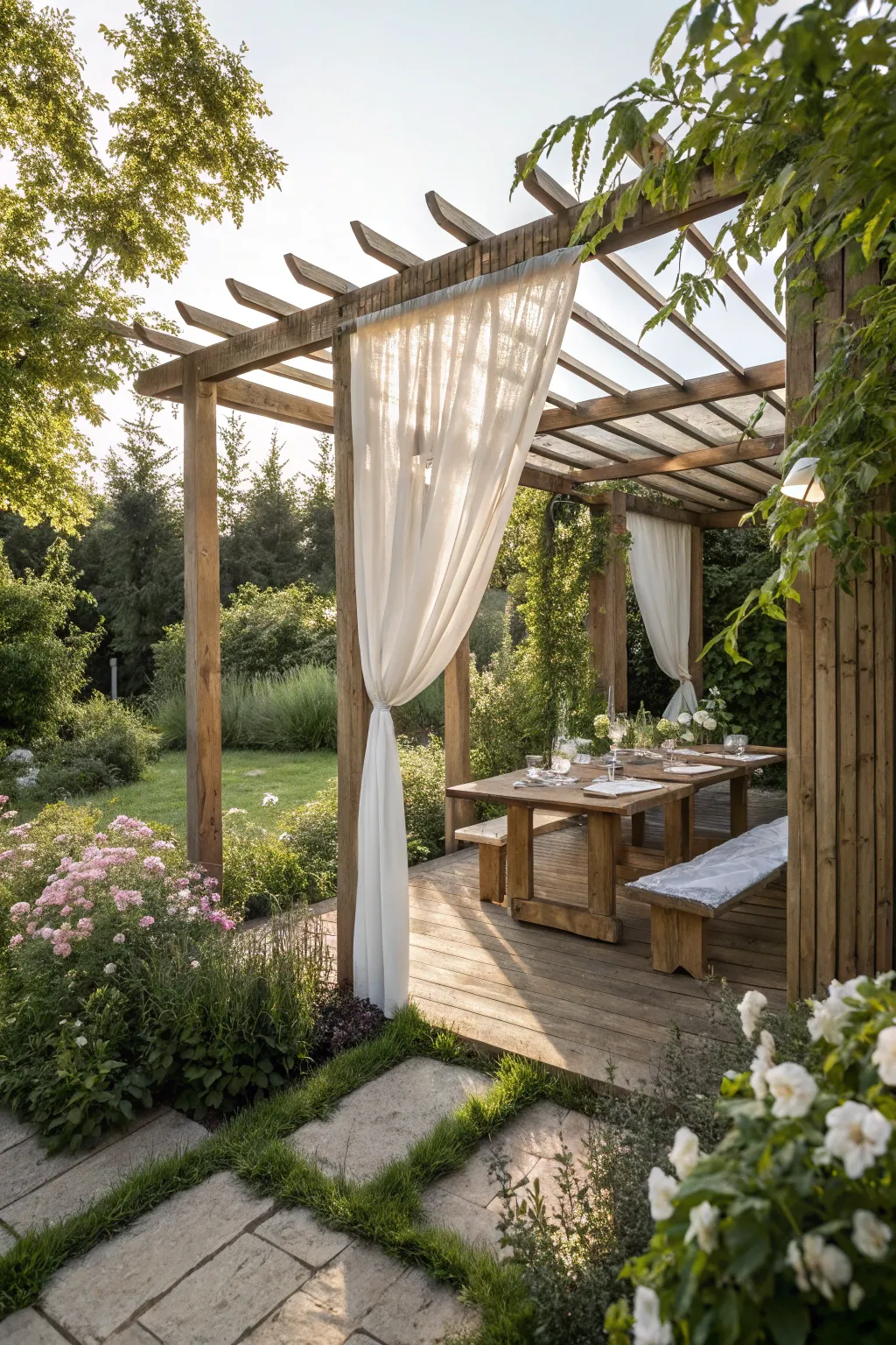 Transform your garden into a serene retreat with a minimalist pergola that blends Scandinavian simplicity with boho charm.