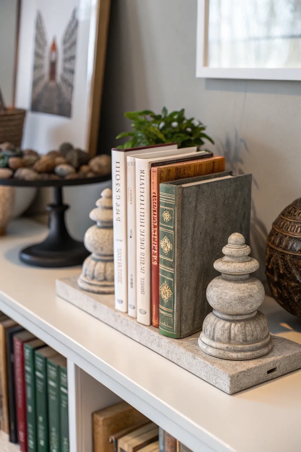 Stone bookend sculptures combine art with functionality.