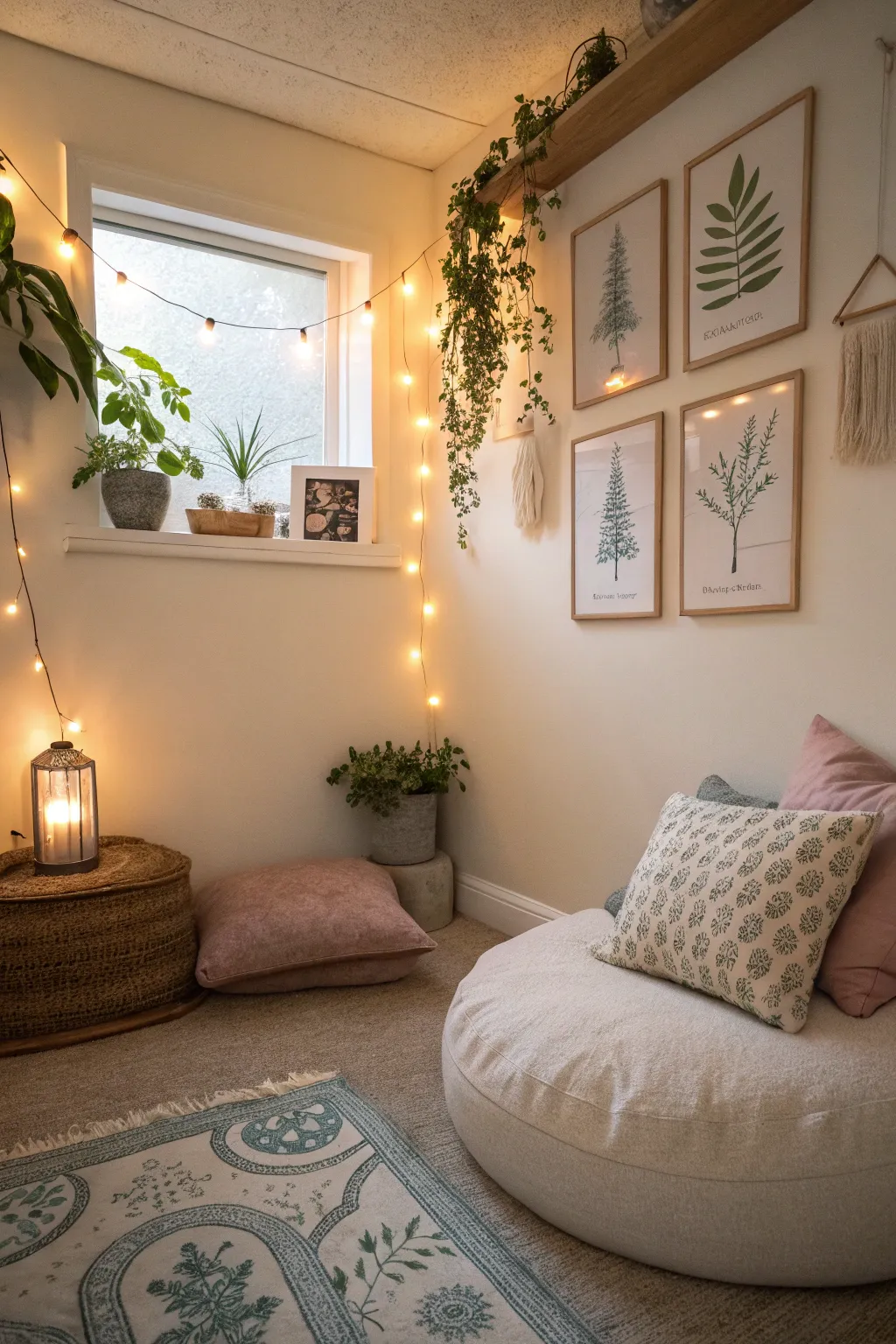 A zen nook offers a serene retreat within the yoga space.