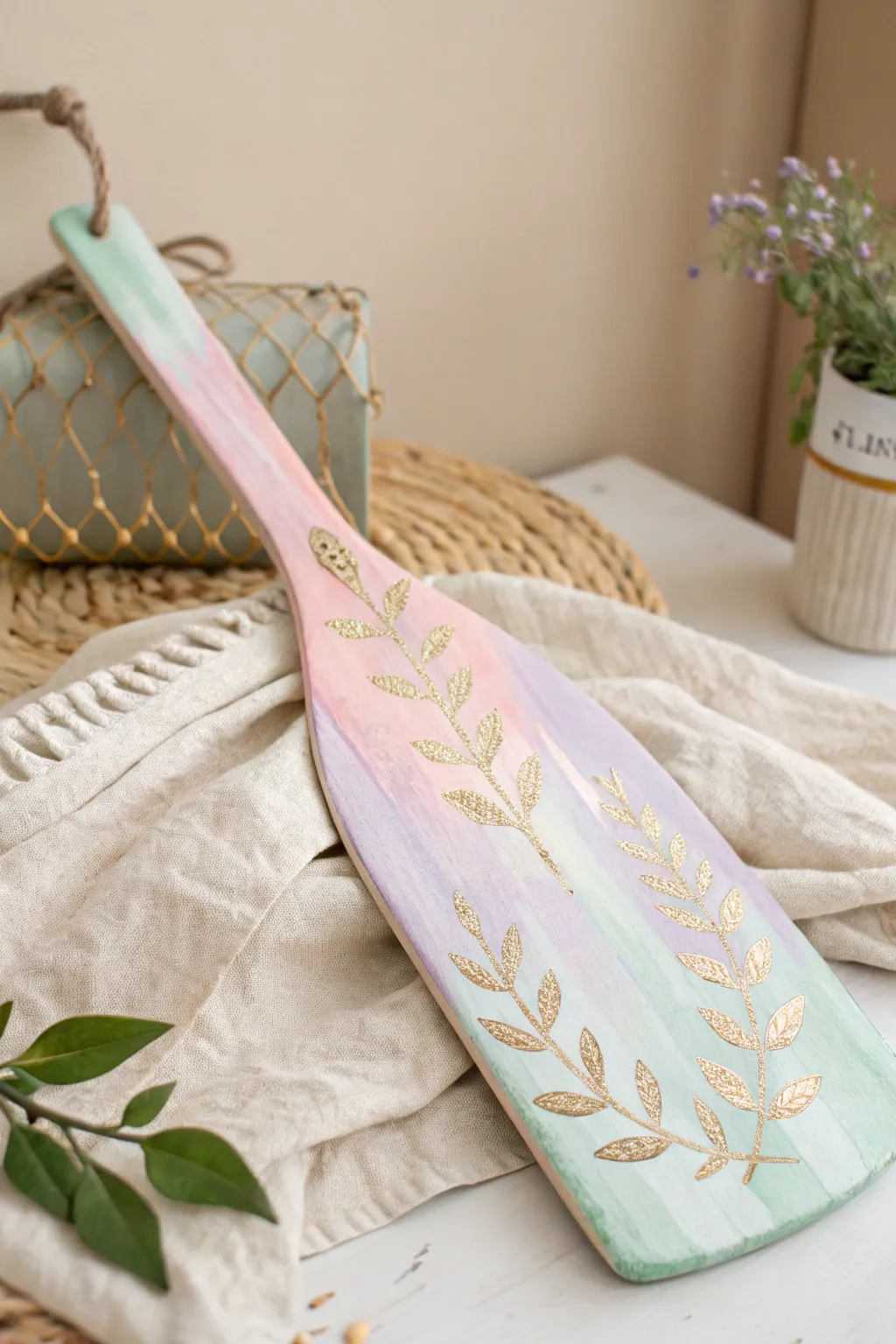 Dreamy Pastels: A serene blend of soft hues and metallic elegance for a chic sorority paddle.