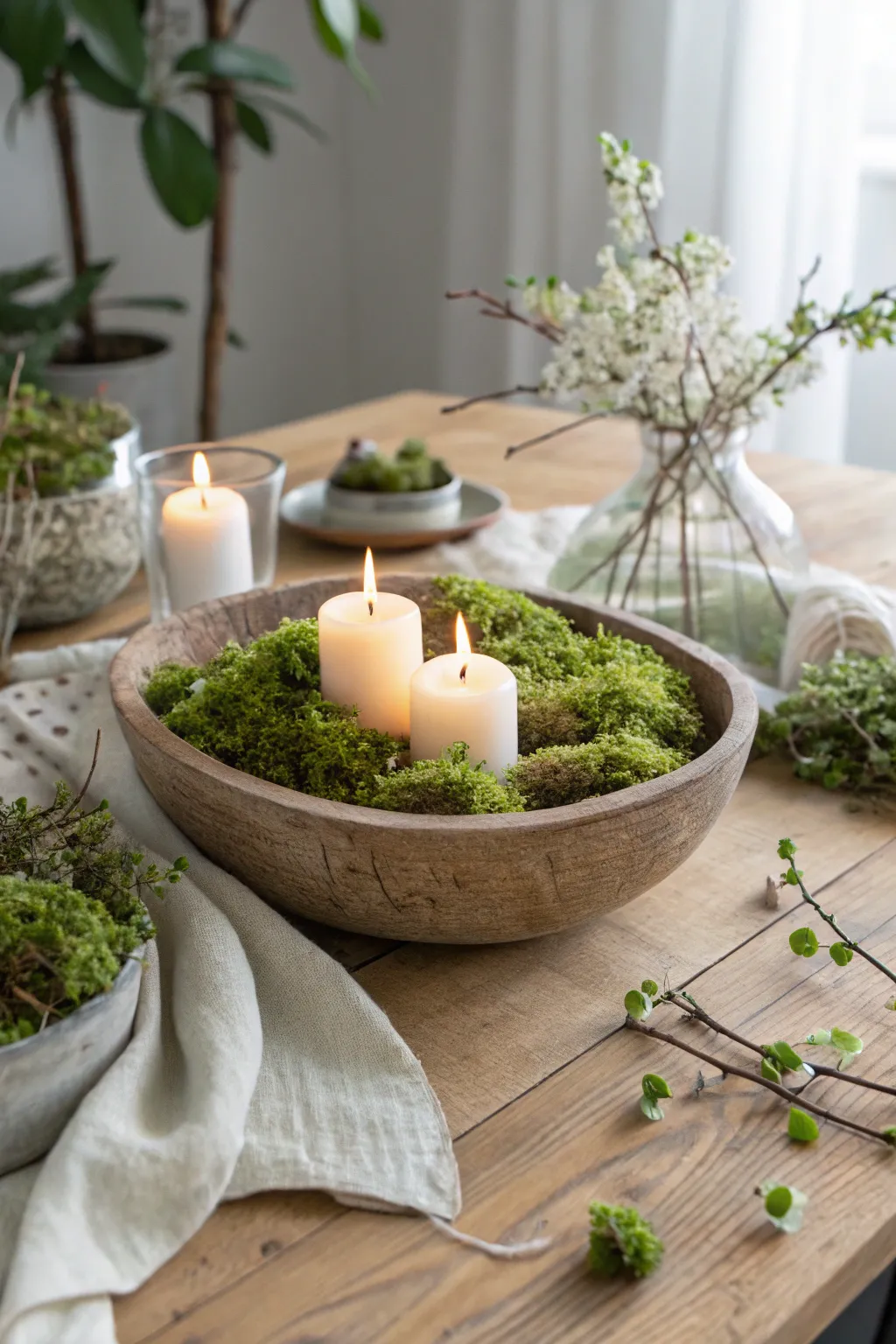 Set a calming tone with moss and candlelight for a tranquil spring evening. 🌿🕯️ #RelaxingDecor #SpringNights