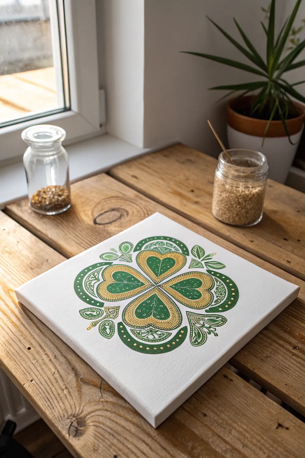 Discover tranquility and creativity with a stunning Shamrock Mandala painting. Perfect for a stylish St. Patrick’s Day decor!