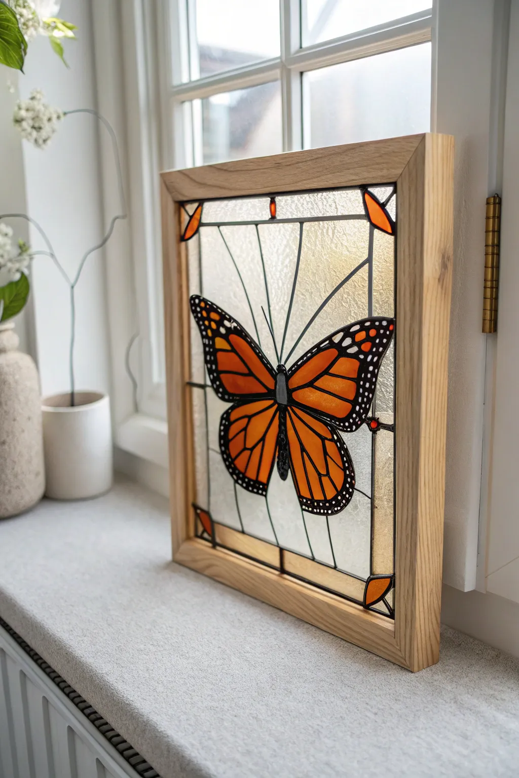Embrace the Monarch Majesty: A stunning stained glass butterfly to brighten your space.