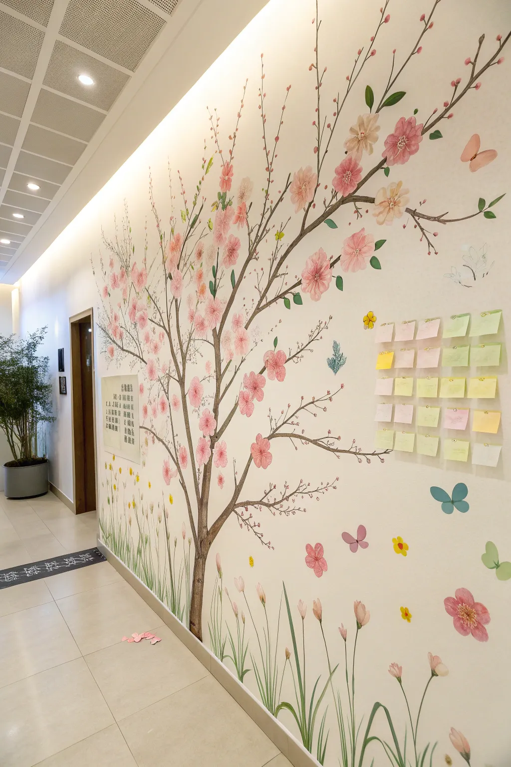 Transform your space with a touch of spring: vibrant pastel blooms on a sticky note canvas.