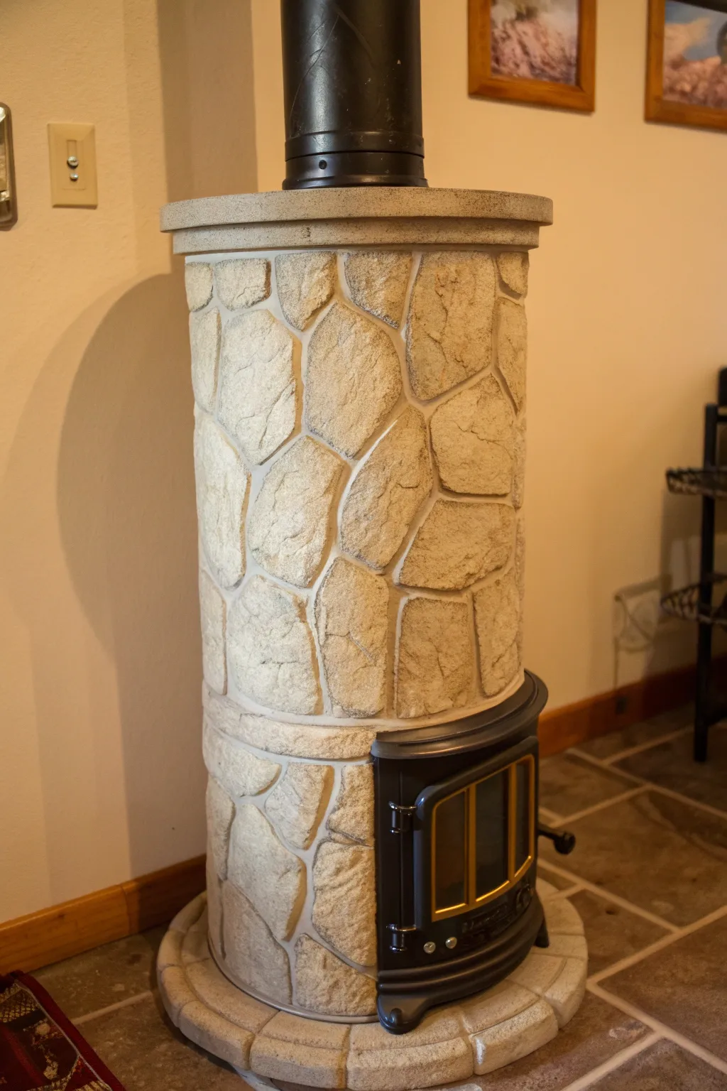 Transform your space with a stunning faux stone stove pipe cover that combines elegance and craftsmanship.