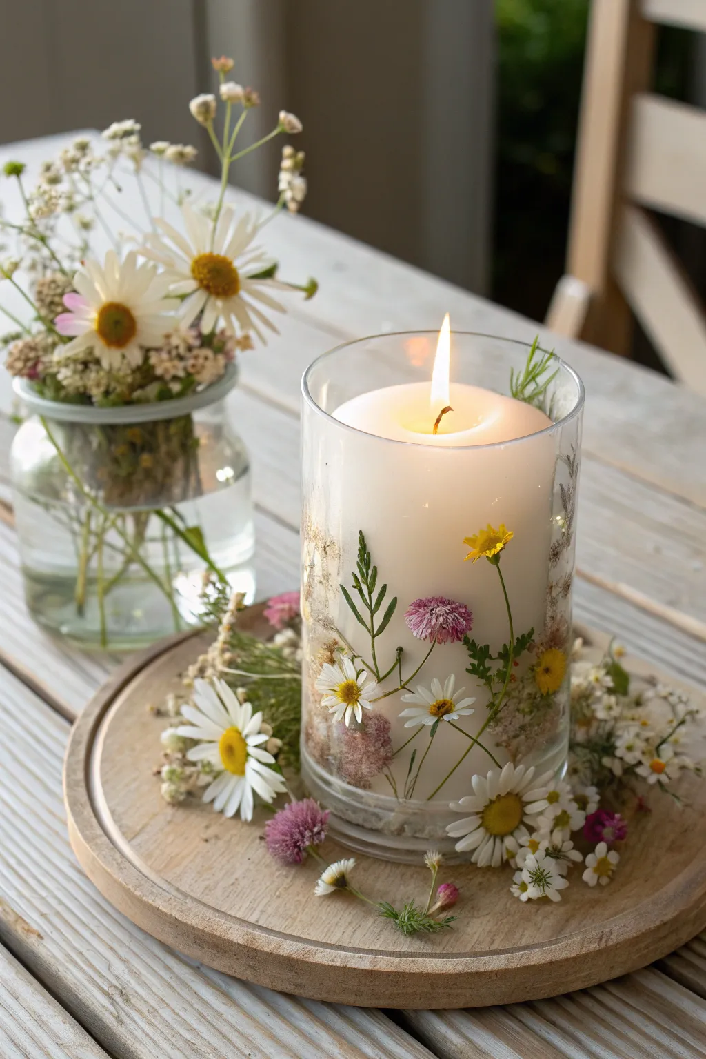 Illuminate your space with the beauty of nature through these charming pressed flower candle holders.