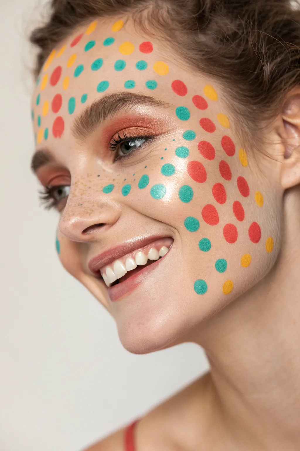 Embrace the playful spirit of summer with vibrant polka dot face paint! 🎨✨ #SummerGlow #PolkaDotMagic