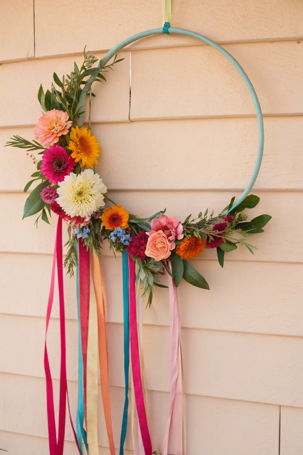 Elevate your space with a DIY Hula Hoop Summer Wreath—where bold colors meet minimalist elegance.
