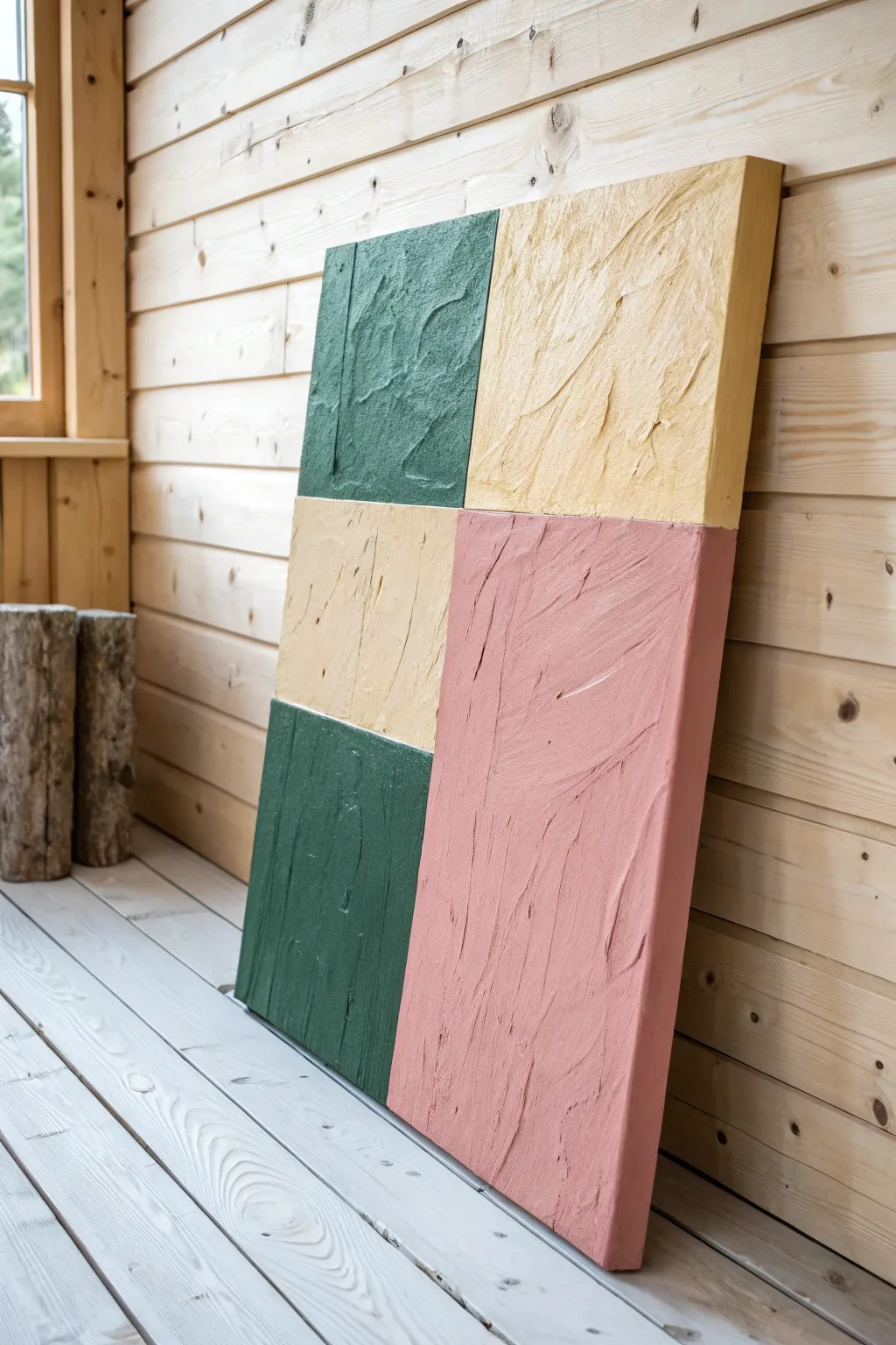 Elevate your space with the bold elegance of textured color blocks—where modern art meets natural beauty.