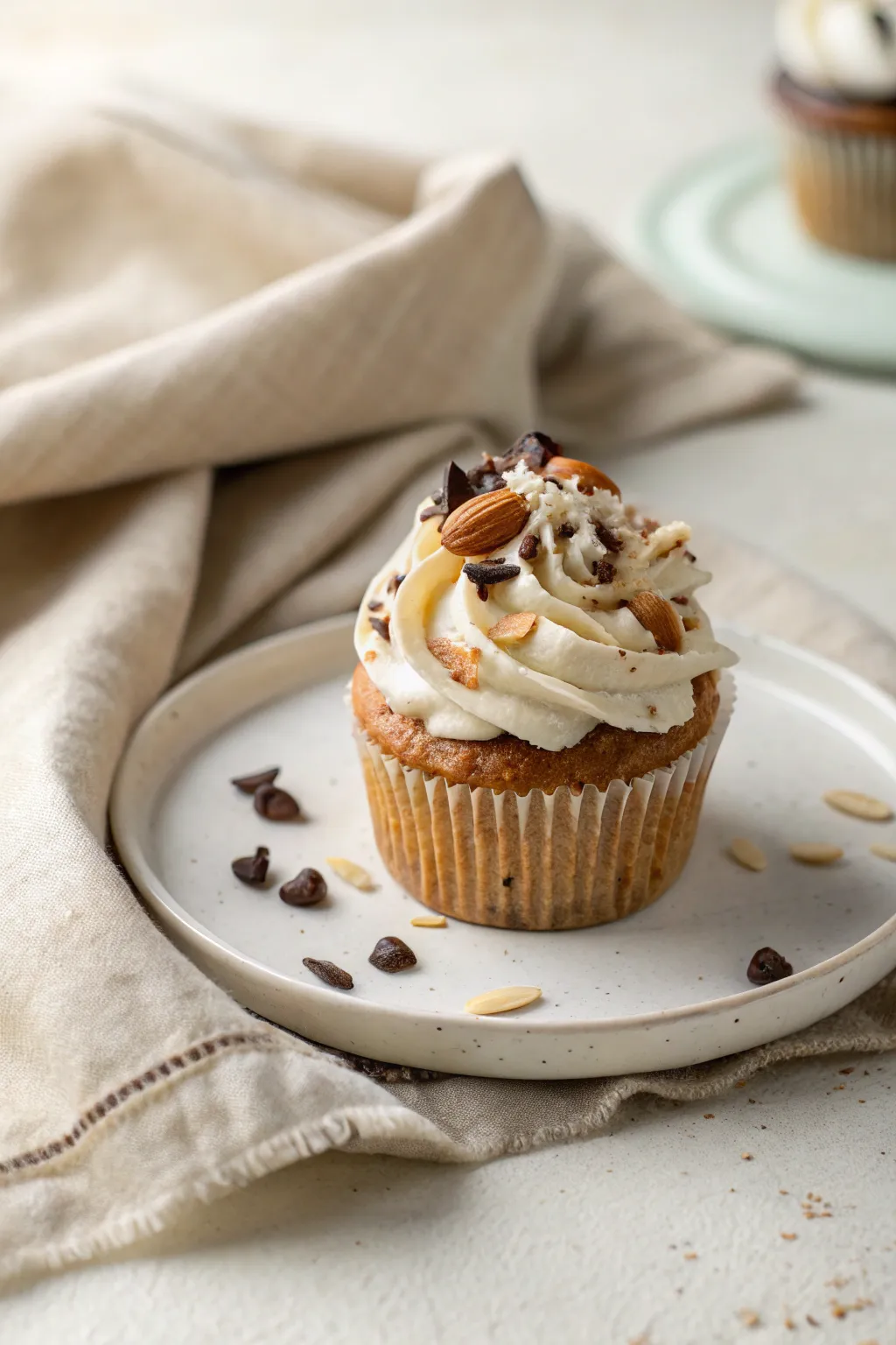 Indulge in the exotic allure of Almond Joy with this delightful cupcake.