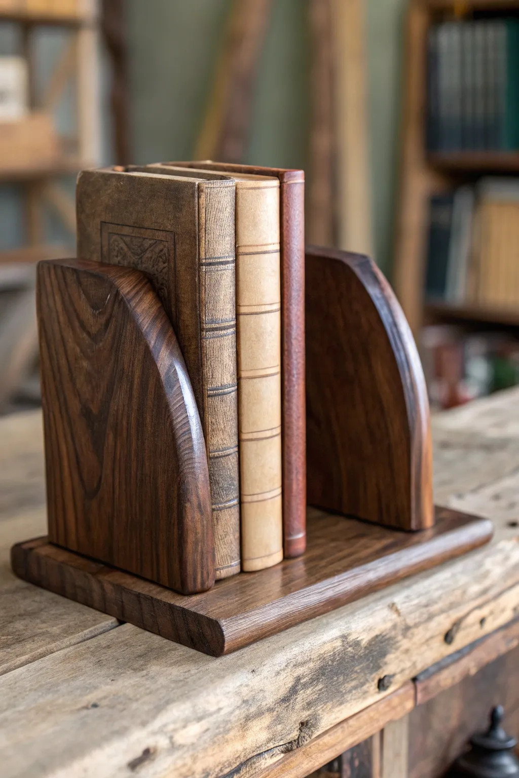 Elevate your bookshelf with these handcrafted wooden bookends. A perfect blend of functionality and style.