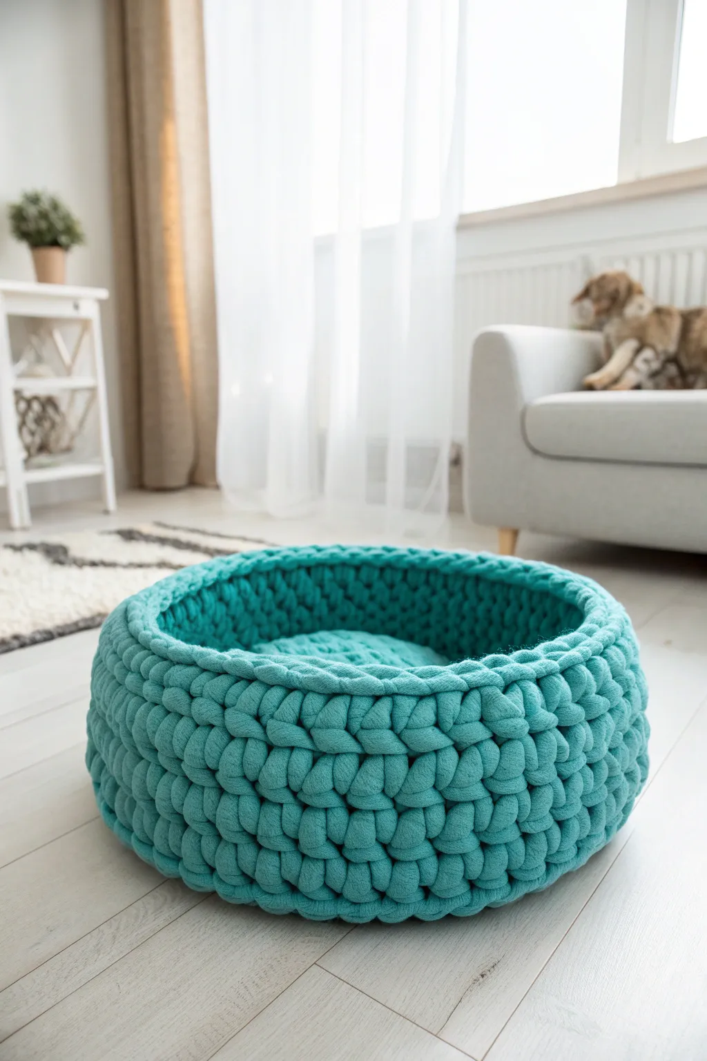 Crafted with love: A cozy retreat for your furry friend, blending minimalist charm with boho flair.