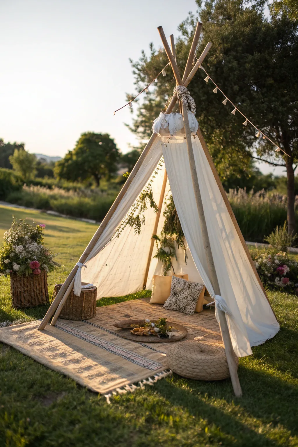 Create a whimsical escape with a bamboo teepee—where simplicity meets magic in your backyard.