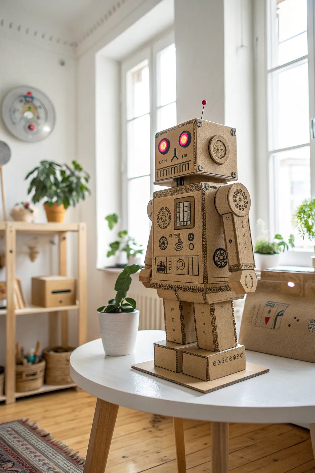 Transform playtime with this charming cardboard robot suit, where creativity meets simplicity.