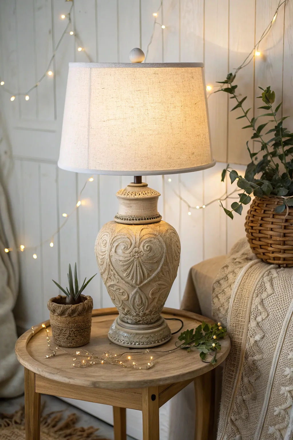 Illuminate your space with thrifted charm and cozy ambiance.
