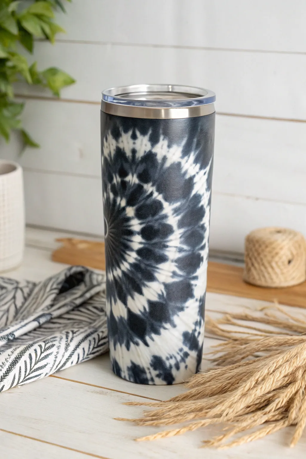 Embrace the elegance of monochrome with this striking tie dye tumbler. Perfect for those who appreciate the beauty in simplicity.