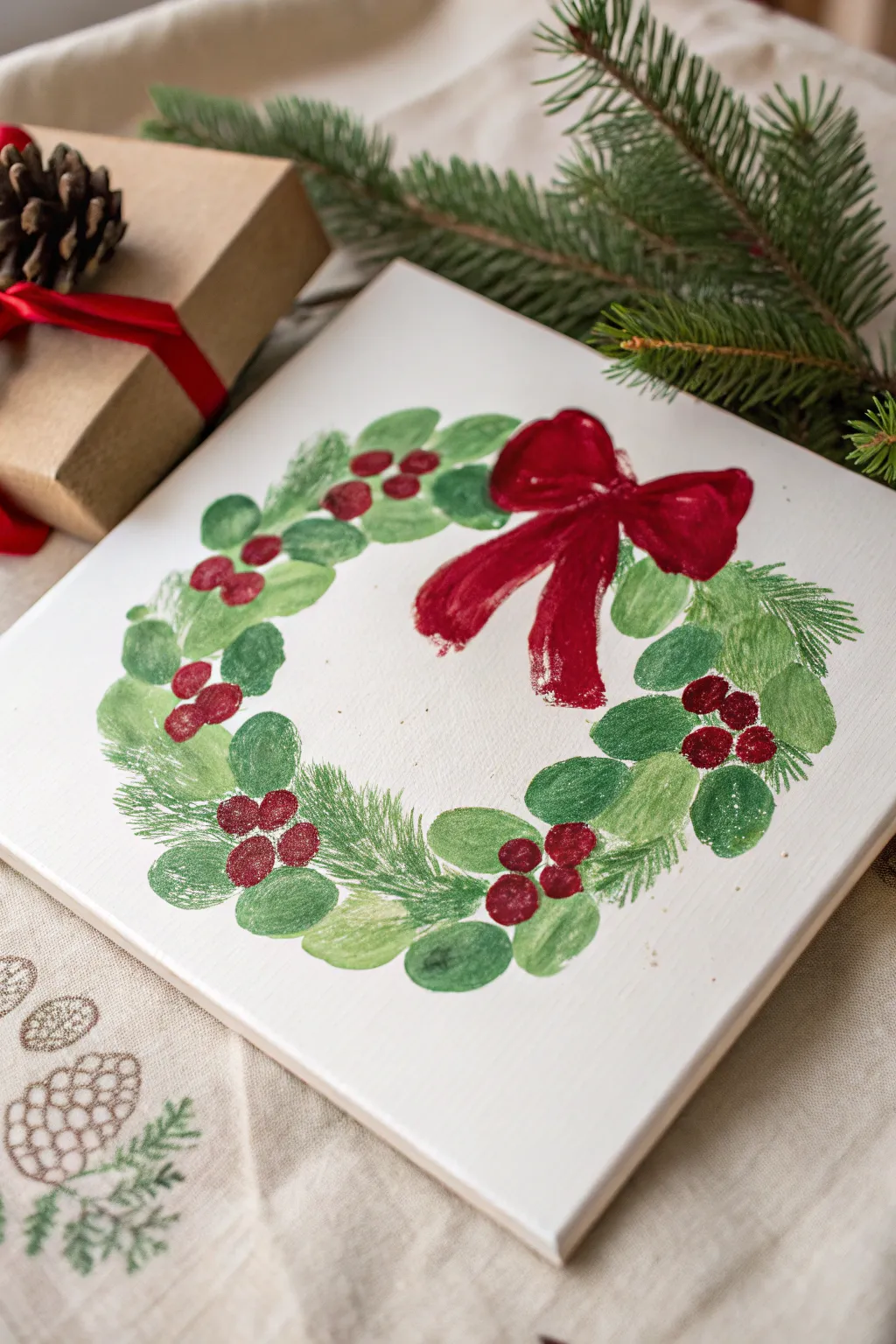 Celebrate the joy of the season with a charming fingerprint wreath—where creativity meets minimalist elegance.
