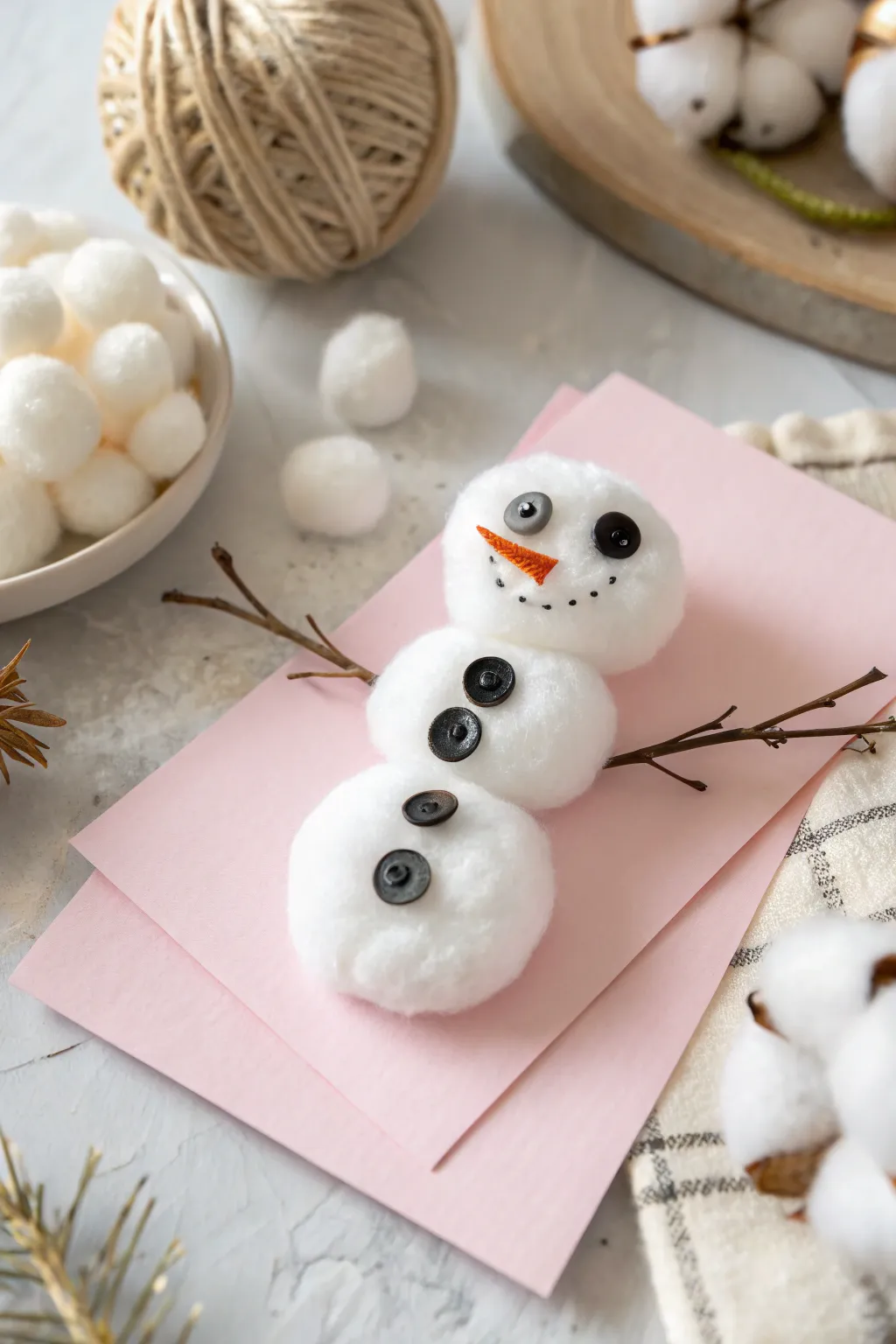Crafting magic: a delightful cotton ball snowman captures the joy of winter creativity!