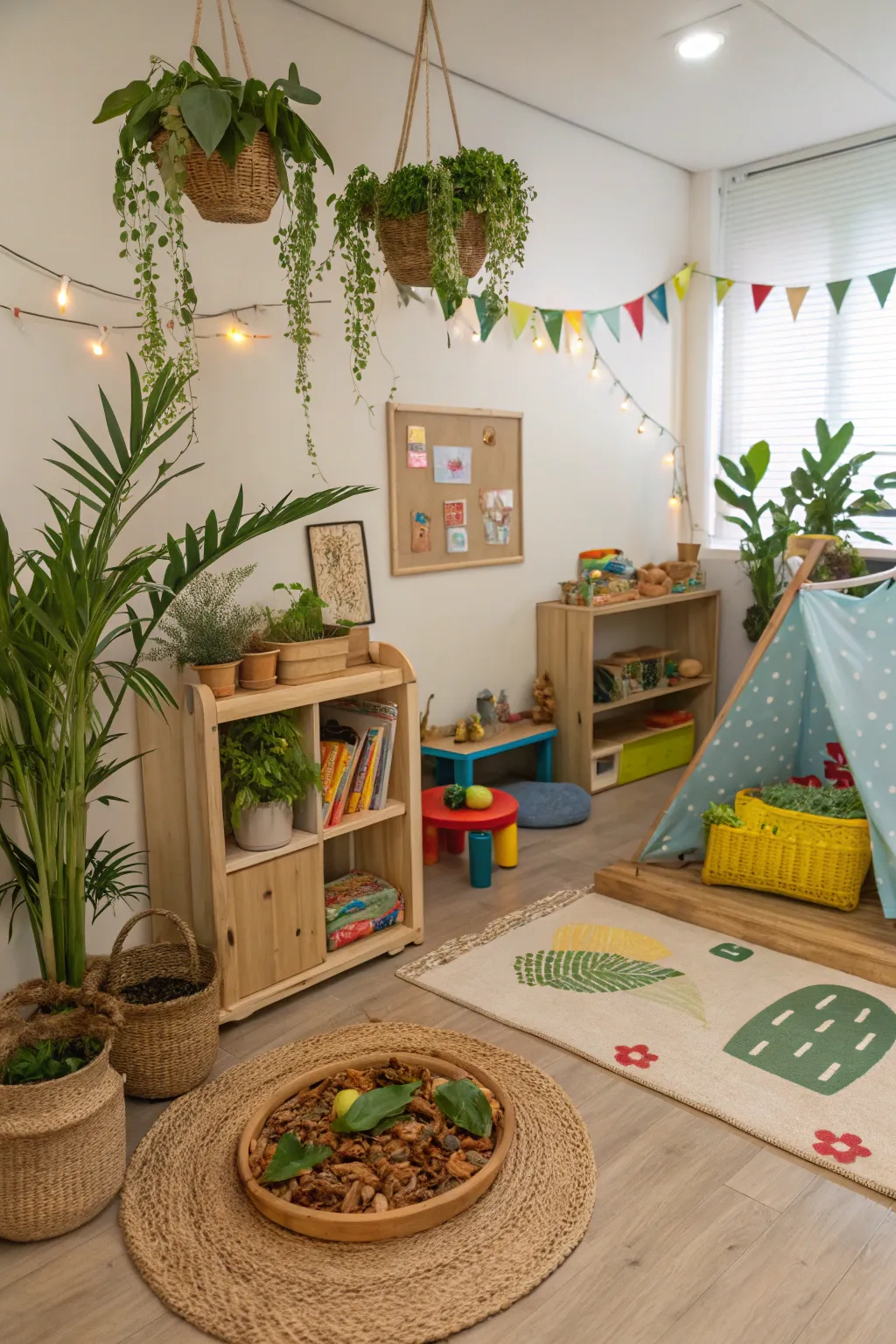 A nature corner brings the outdoors inside.