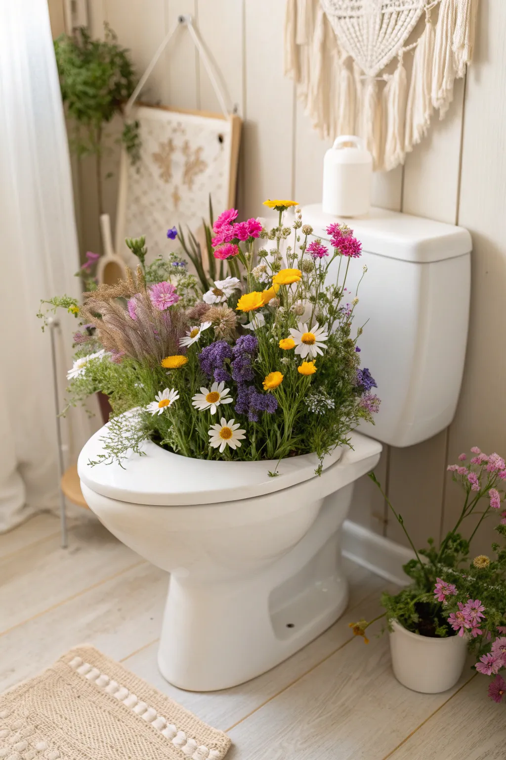 Transform your space into a Wildflower Wonderland with this enchanting toilet planter idea!