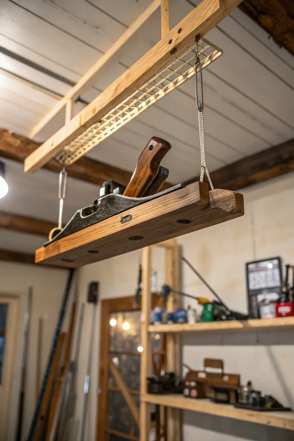 Elevate your workshop's potential with stylish ceiling-mounted storage solutions.
