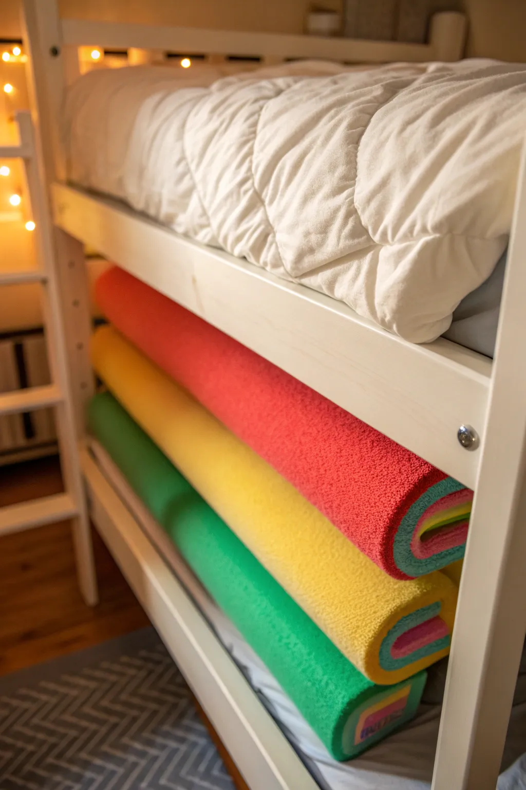 Craft your own cozy and safe bunk bed guard rail with colorful foam noodles!