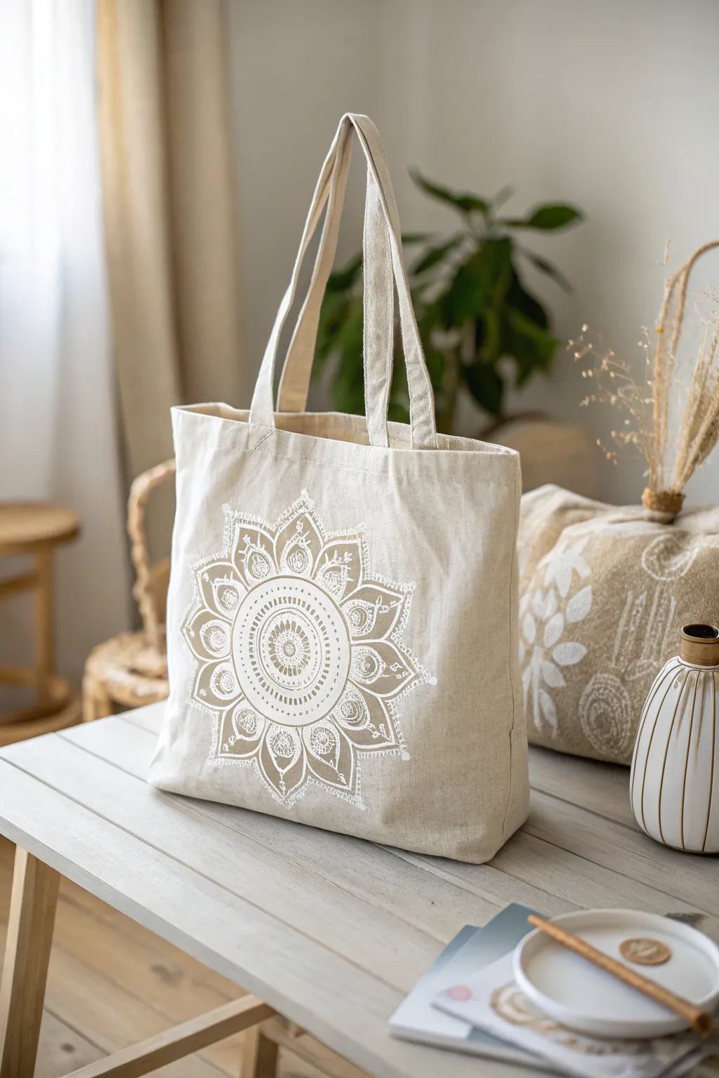 Embrace serenity with a tote that speaks to your soul. 🌿 #MindfulMotifs #ScandinavianBoho