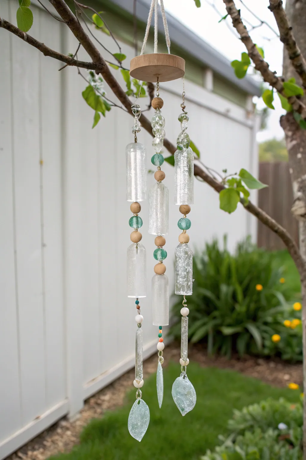 Transform everyday waste into garden wonders with these enchanting plastic bottle wind chimes.