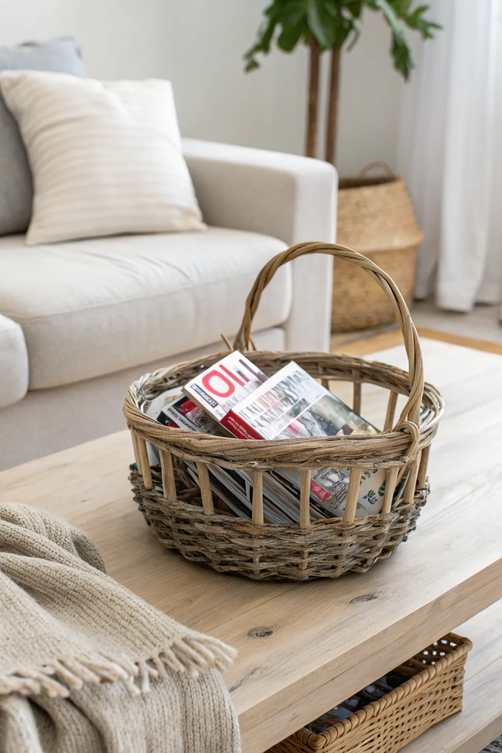 Add a touch of natural elegance with a handcrafted twig basket, perfect for stylish storage.