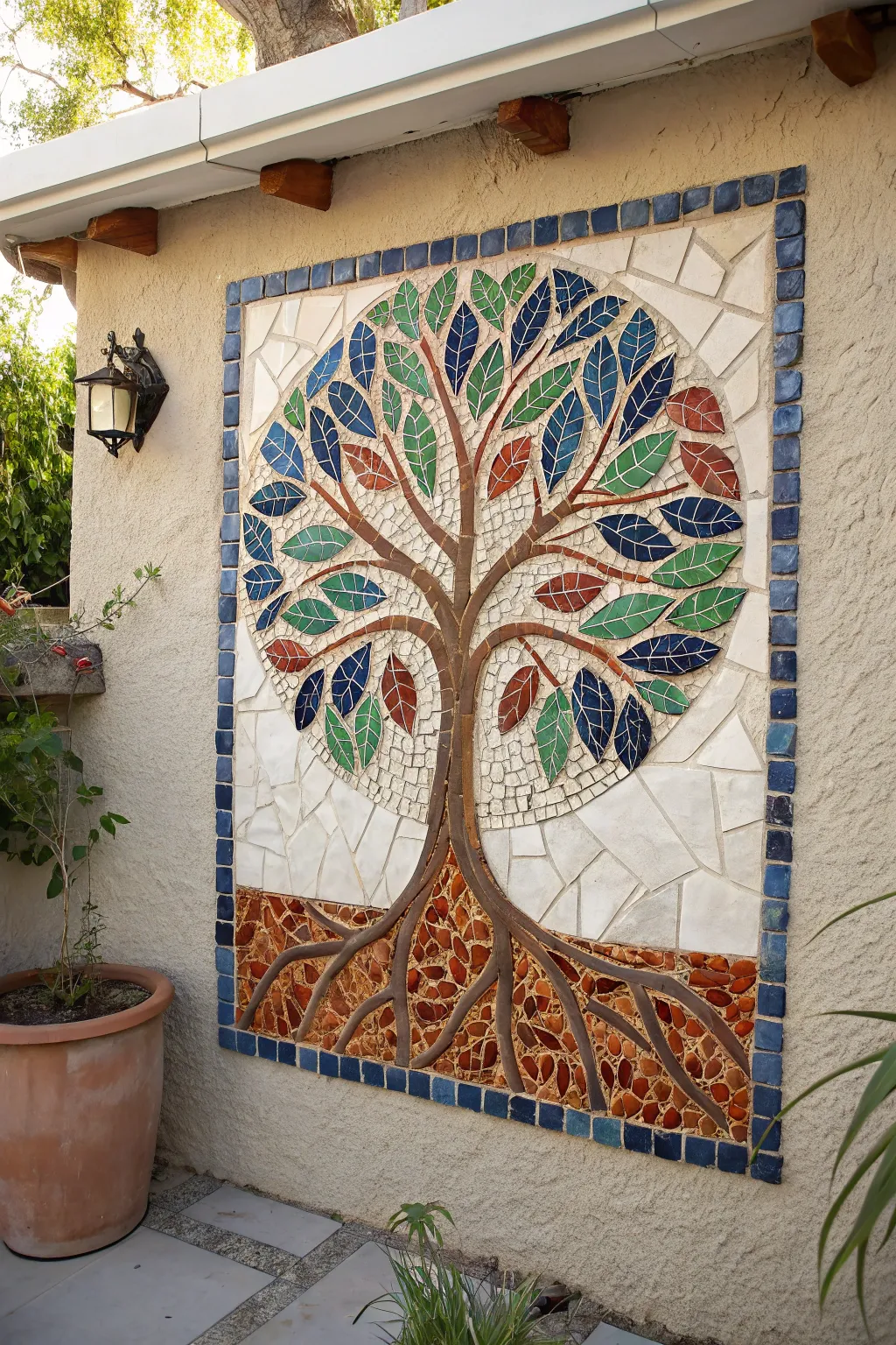 Bring Mediterranean flair to your space with a handcrafted mosaic Tree of Life, where bold colors meet minimalist design.