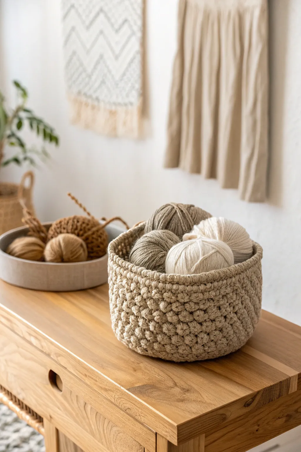 Embrace minimalist elegance with this chic crochet basket, perfect for stylish organization.