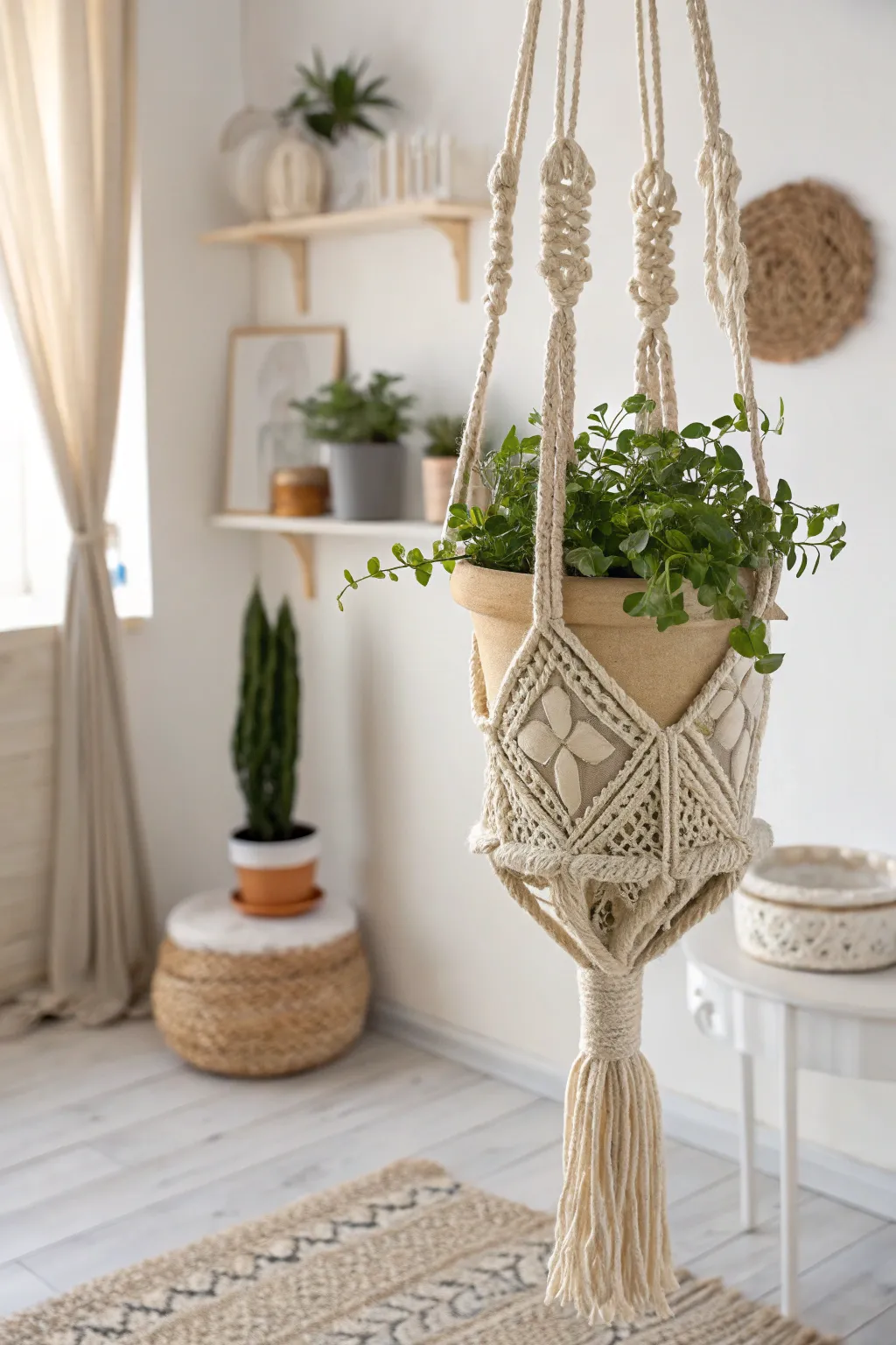 Add a whimsical touch to your space with handcrafted Tunisian crochet plant hangers.