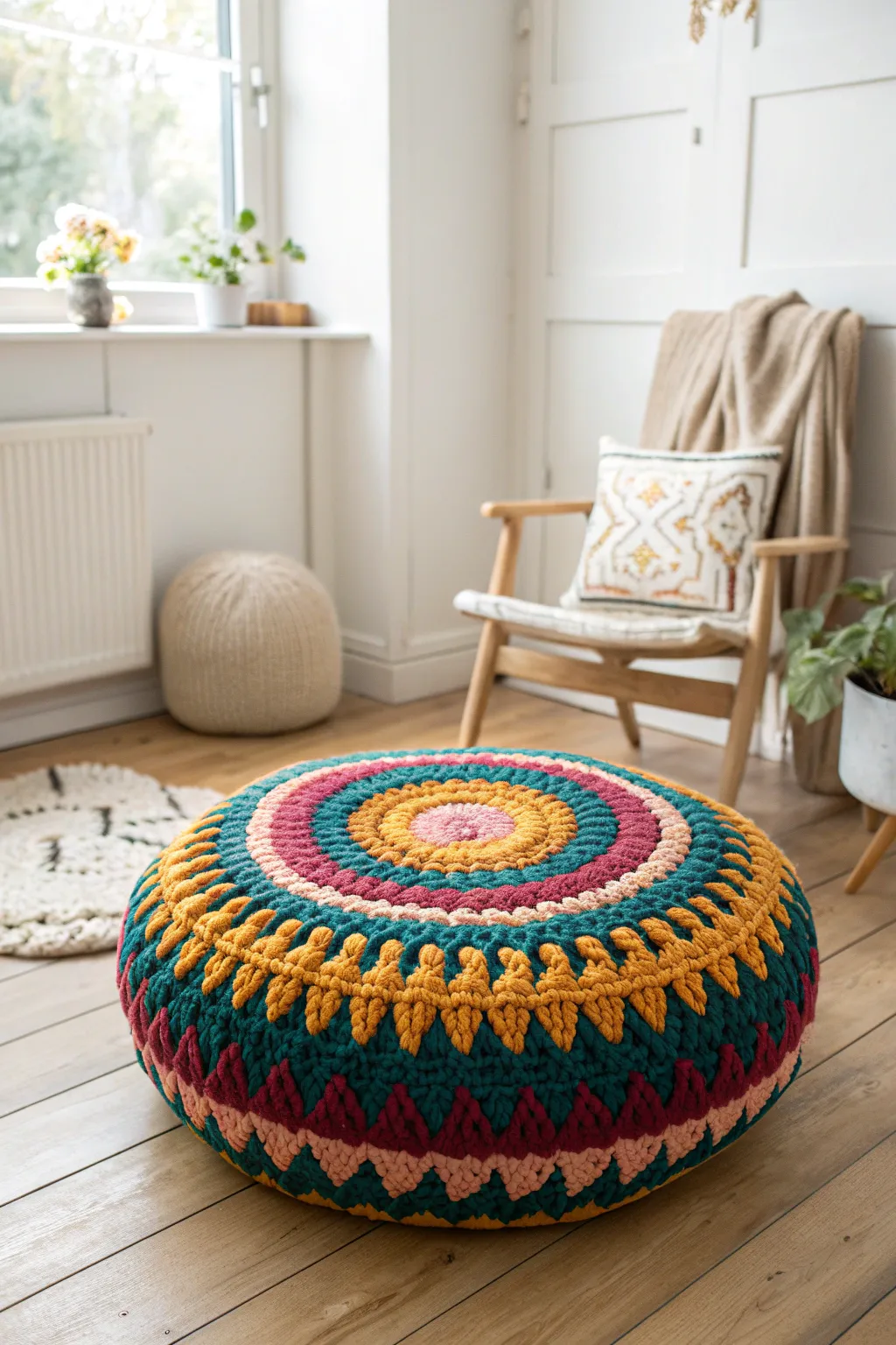 Elevate your space with a splash of color and comfort—explore the charm of crochet floor cushions!