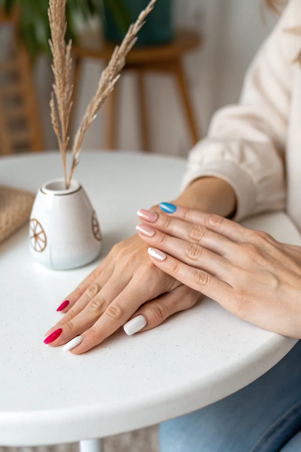 Subtle elegance with a surprise—unveil your news with a chic gender reveal manicure!